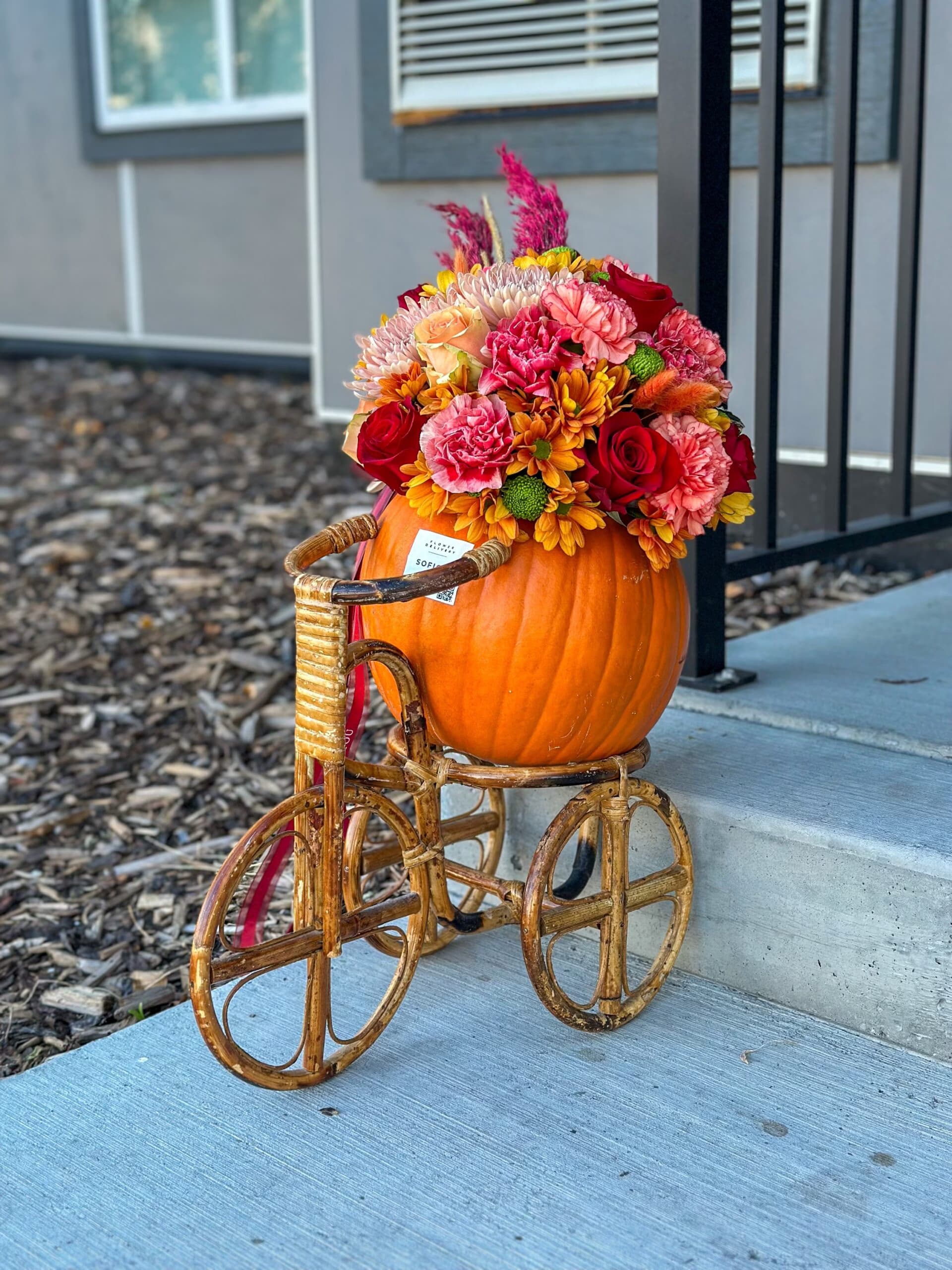 Floral Pumpkin with Red Roses